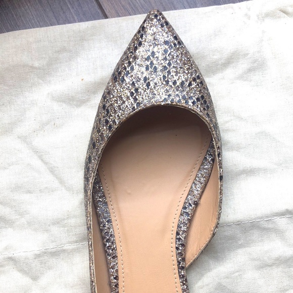 J Crew Gold Glitter Pointy Toe Flats - Picture 3 of 9